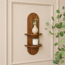 Dark Wood 2 Tier Arched Fluted Wall Shelf - 30cm x 60cm
