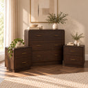 Dark Wood 3 Drawer Chest of Drawers and Pair of 2 Drawer Bedside Tables - Kingsley Range