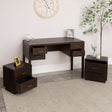 Dark Wood 4 Drawer Dressing Table &amp; Pair of Bedside Tables - Kingsley Range