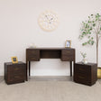Dark Wood 4 Drawer Dressing Table &amp; Pair of Bedside Tables - Kingsley Range