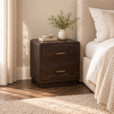 Dark Wood Curved 2 Drawer Bedside Table - Kingsley Range