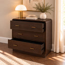 Dark Wood Curved 3 Drawer Chest of Drawers - Kingsley Range