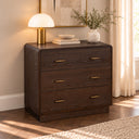 Dark Wood Curved 3 Drawer Chest of Drawers - Kingsley Range