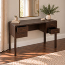 Dark Wood Curved 4 Drawer Dressing Table &amp; Stool Set - Kingsley Range