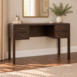 Dark Wood Curved 4 Drawer Dressing Table &amp; Stool Set - Kingsley Range