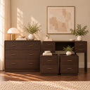 Dark Wood Curved Chest of 3 Drawers, Dressing Table &amp; Pair of Bedside Tables - Kingsley Range