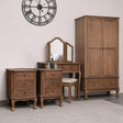 Dark Wood Wardrobe, Dressing Table Desk with Triple Mirror, Stool and Pair of Bedside Tables - Ashwell Range