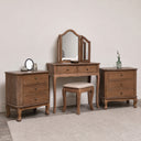 Dark Wood Dressing Table Desk with Triple Mirror, Stool and Pair of Wide Bedside Tables - Ashwell Range