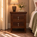 Dark Wood Reeded 2 Drawer Bedside Table - Georgian Range