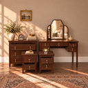 Dark Wood Reeded Chest of 3 Drawers, Dressing Table, Mirror Set &amp; Pair of Bedside Tables - Georgian Range