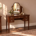 Dark Wood Reeded Dressing Table, Mirror and Stool Set - Georgian Range