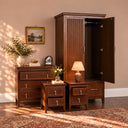 Dark Wood Reeded Wardrobe, 3 Drawer Chest of Drawers &amp; Pair of 2 Drawer Bedside Tables - Georgian Range