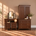 Dark Wood Reeded Wardrobe, Dressing Table, Mirror Set, Chest of 3 Drawers &amp; Pair of Bedside Tables - Georgian Range