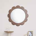 Dark Wood Scalloped Edge Bevelled Wall Mirror - 70cm