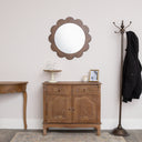 Dark Wood Scalloped Edge Bevelled Wall Mirror - 70cm