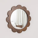 Dark Wood Scalloped Edge Bevelled Wall Mirror - 70cm