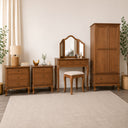 Dark Wood Wardrobe, Dressing Table Desk with Triple Mirror, Stool and Pair of Wide Bedside Tables - Ashwell Range