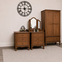 Dark Wood Wardrobe, Dressing Table Desk with Triple Mirror, Stool and Pair of Wide Bedside Tables - Ashwell Range