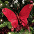 Deep Red Glitter Velvet Butterfly Tree Decoration - 22cm