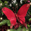 Deep Red Glitter Velvet Butterfly Tree Decoration - 22cm