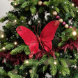 Deep Red Glitter Velvet Butterfly Tree Decoration - 22cm