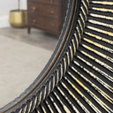 Distressed Black Rectangular Wooden Sunburst Wall Mirror - 60cm x 80cm