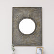 Distressed Black Rectangular Wooden Sunburst Wall Mirror - 60cm x 80cm