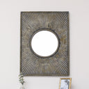Distressed Black Rectangular Wooden Sunburst Wall Mirror - 60cm x 80cm