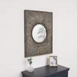 Distressed Black Rectangular Wooden Sunburst Wall Mirror - 60cm x 80cm