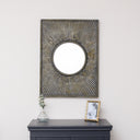 Distressed Black Rectangular Wooden Sunburst Wall Mirror - 60cm x 80cm