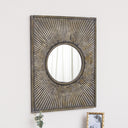 Distressed Black Rectangular Wooden Sunburst Wall Mirror - 60cm x 80cm