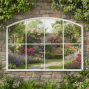 Distressed White Arched Window Wall Mirror - 100cm x 70cm