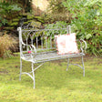Ornate Distressed Grey Metal Garden Bench 98cm x 114cm