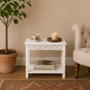 Distressed White Mango Wood Bohemian Side Table - Freya White Range