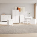 Double Wardrobe, 6 Drawer Chest of Drawers, Tall 5 Drawer Bedside Table, Pair of 3 Drawer Bedside Tables and Dressing Table Set - Hales White Range