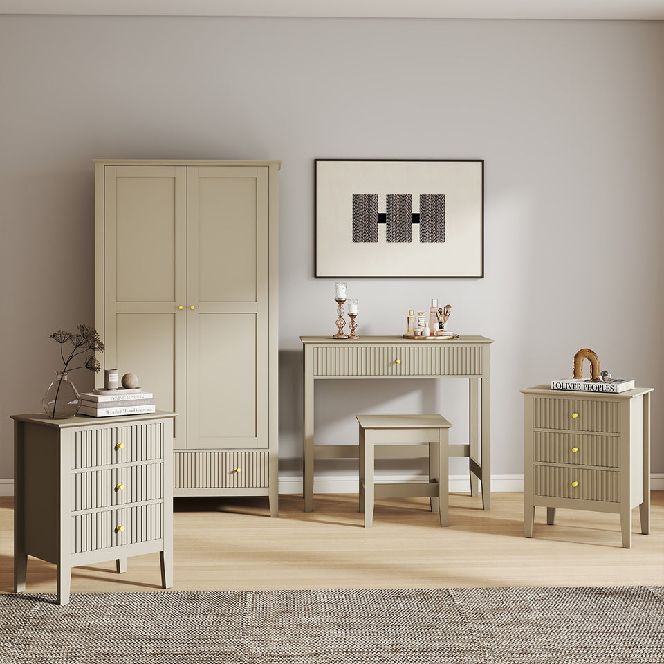 Double Wardrobe, Dressing Table, Stool & Pair of 3 Drawer Bedside Tabl ...