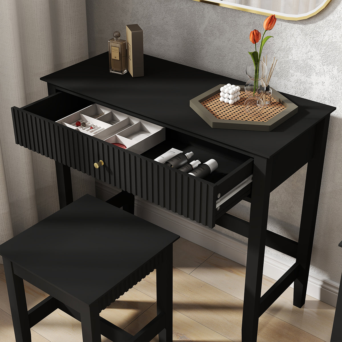 Dressing Table & Stool Set - Hales Black Range Melody Maison Dressing Table & Stool Set - Hales Black Range Melody Maison