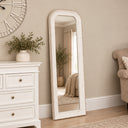 Elegant White Washed Beaded Full Length Wall Mirror - 142cm x 50cm