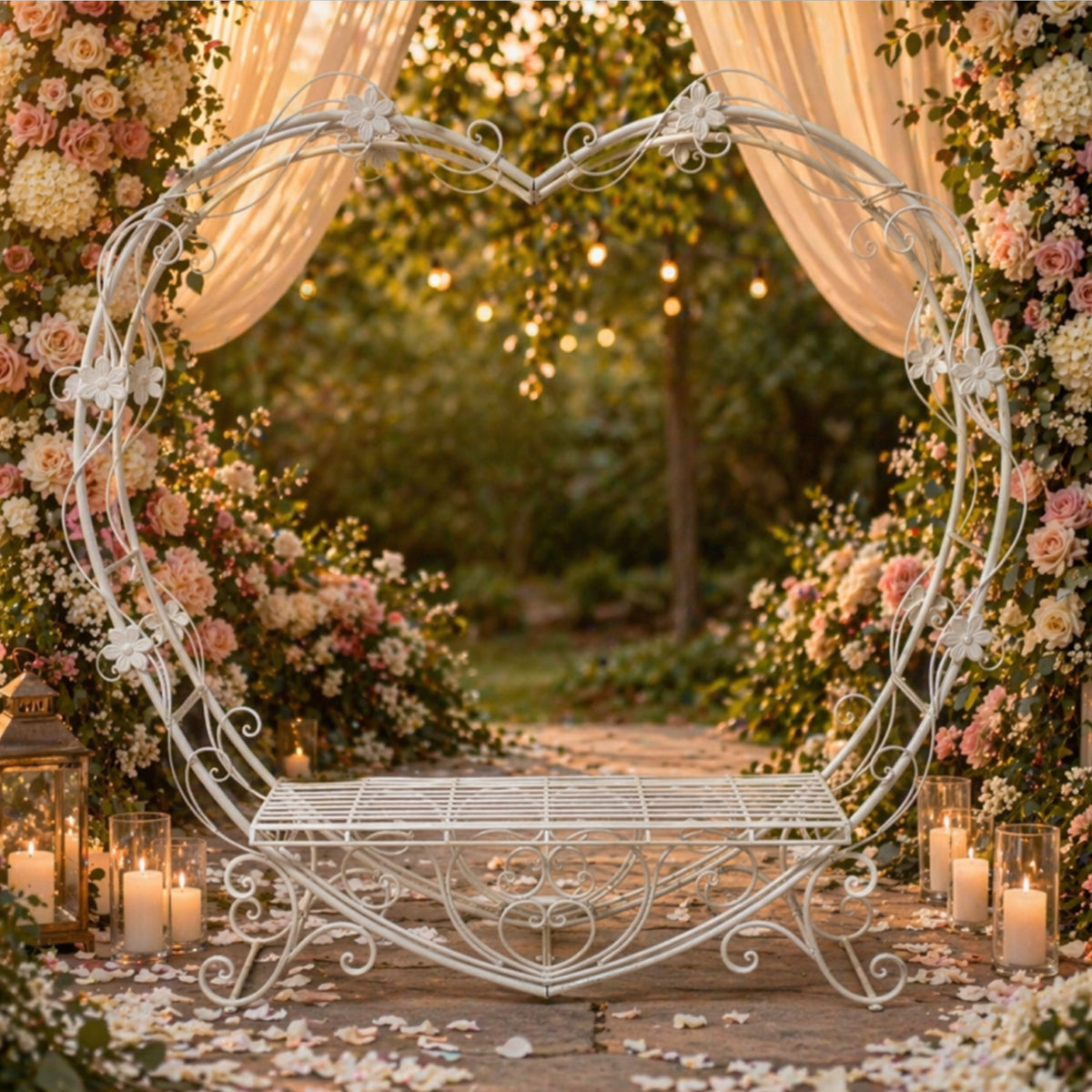 Extra Large Rustic White Metal Love Heart Bench – Melody Maison