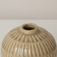 Extra Small Round Olive Green Ribbed Stem Vase - 8.5cm x 9.5cm