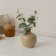 Extra Small Round Olive Green Ribbed Stem Vase - 8.5cm x 9.5cm