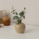 Extra Small Round Olive Green Ribbed Stem Vase - 8.5cm x 9.5cm