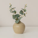 Extra Small Round Olive Green Ribbed Stem Vase - 8.5cm x 9.5cm