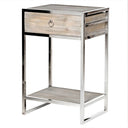 Fir Wood & Stainless Steel One Drawer Bedside Table