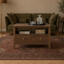 Fluted Four Drawer One Shelf Coffee Table - Hales Dark Wood Range