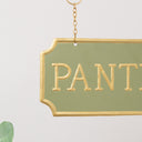 Gold and Sage Green Metal Wall Mounted Hanging Pantry Sign