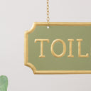 Gold and Sage Green Metal Wall Mounted Hanging Toilet Sign