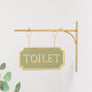 Gold and Sage Green Metal Wall Mounted Hanging Toilet Sign