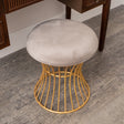 Gold &amp; Grey Metal Detailed Upholstered Dressing Table Stool