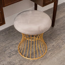 Gold &amp; Grey Metal Detailed Upholstered Dressing Table Stool